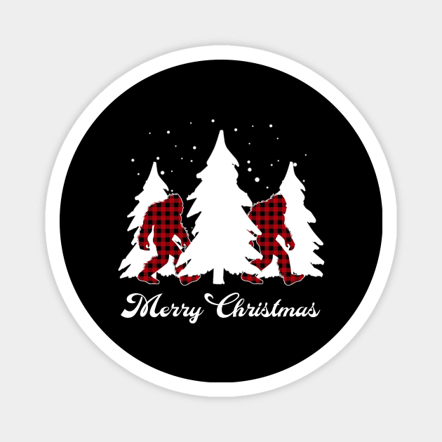 Buffalo Plaid Bigfoot Merry Christmas Tree Xmas Sasquatch Magnet by Sincu